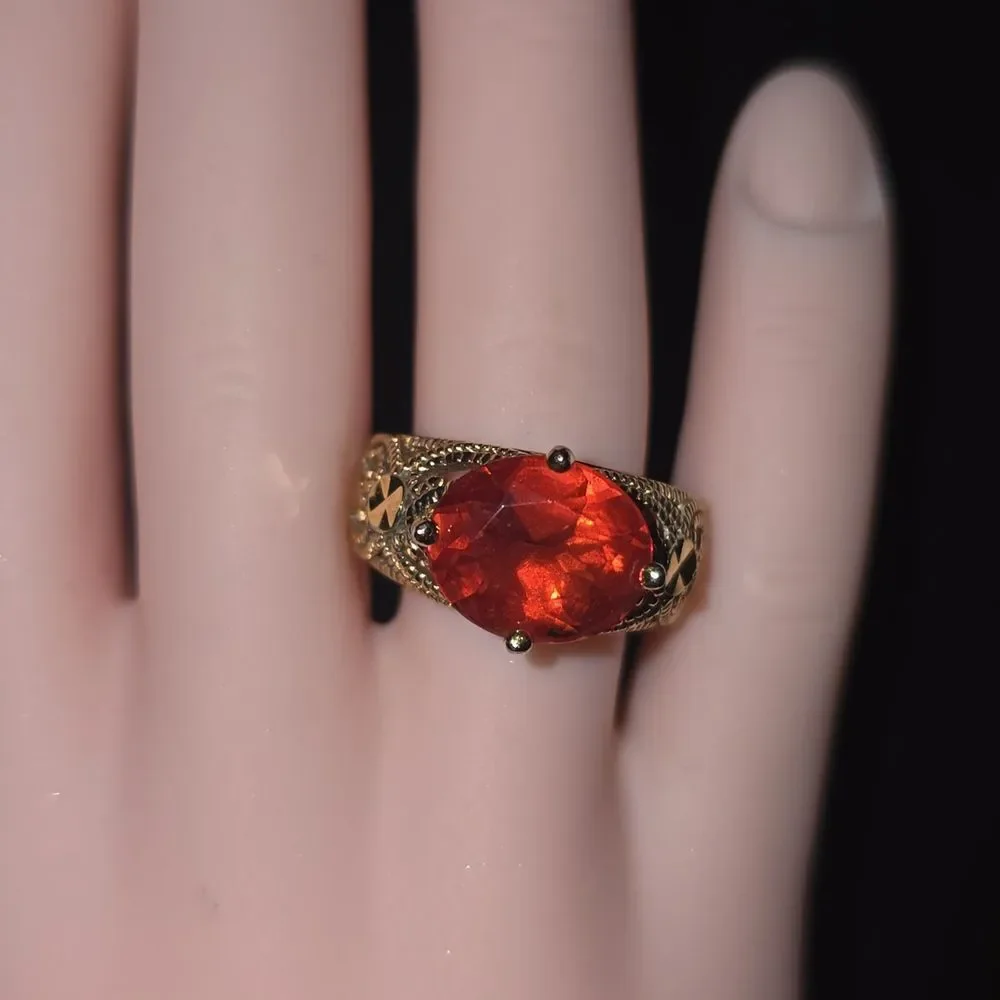 24k Gold Plated 925 Sterling Silver Ring!Elegant FILAGREE Design Garnet.